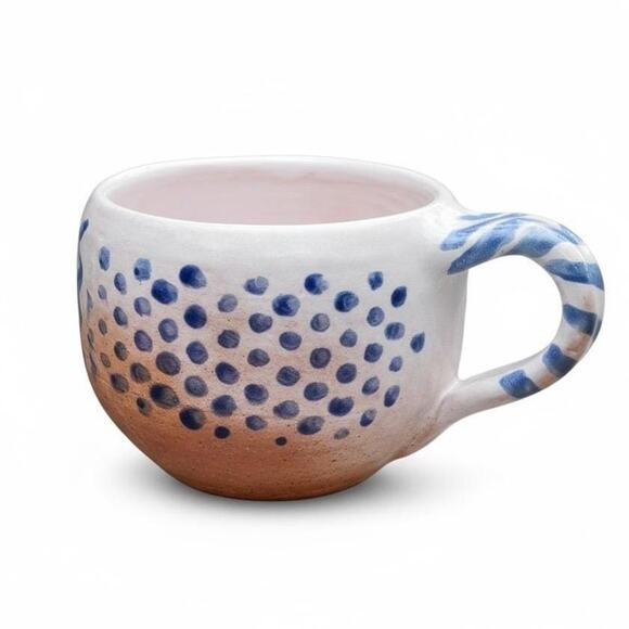 Blue & White Coffee Mug with Wave and PolkaDot Designs - Picture 6 of 7